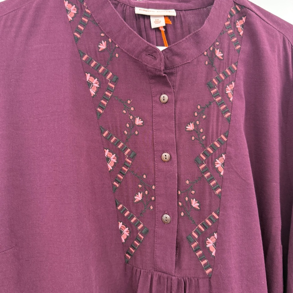 Knox Rose Top Women XXL NEW Burgundy Embroidered Buttons 3/4 Sleeves Boho Hippie - Picture 5 of 11